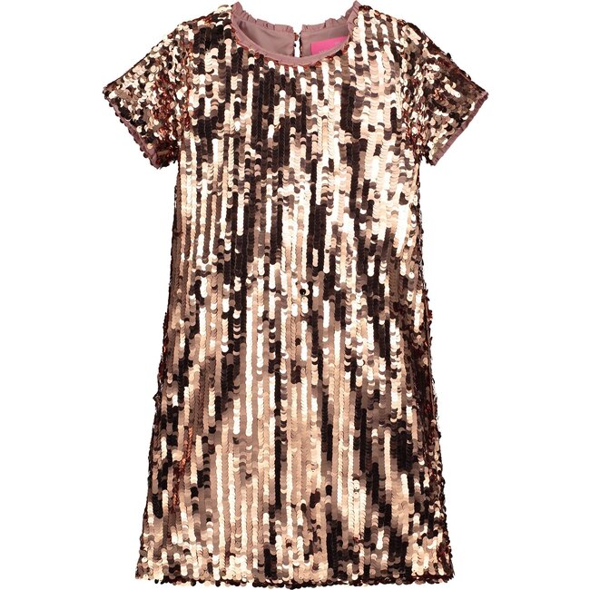 Coco Sequin Girls Party Dress, Pink Rose Gold