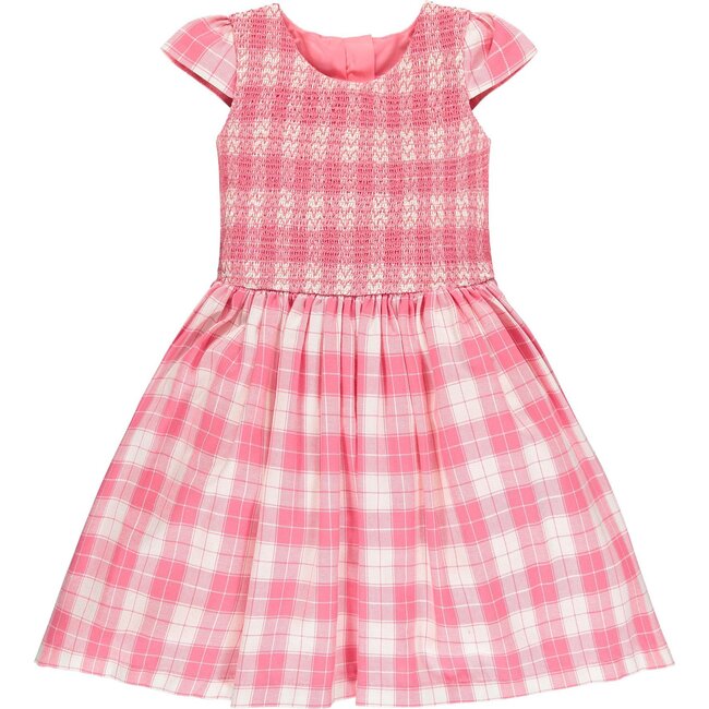 Bonnie Plaid Cotton Smocked Baby Party Dress, Pink