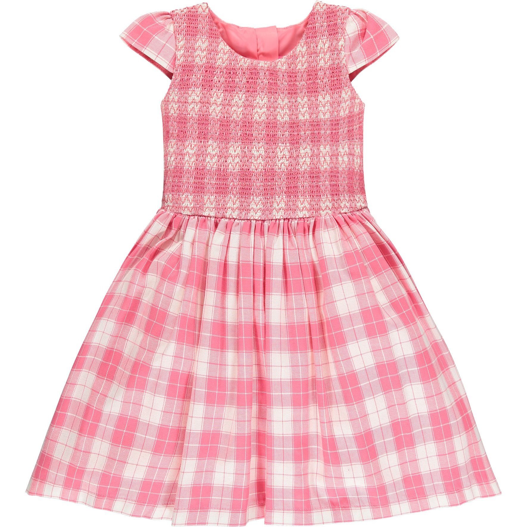 Bonnie Plaid Cotton Smocked Baby Party Dress, Pink - Dresses - 1