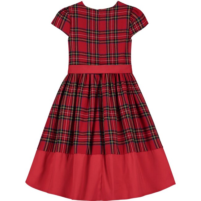 Florence Plaid Cotton Bow Luxury Designer Girls Party Dress, Red