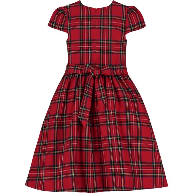 Bonnie Plaid Cotton Smocked Girls Party Dress, Red