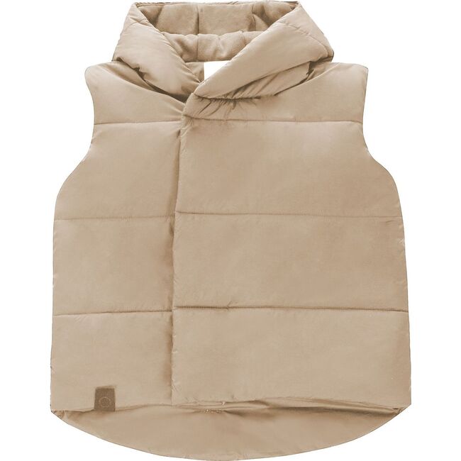 Kids Quilted Nylon Puffer Vest, Beige - Vests - 1