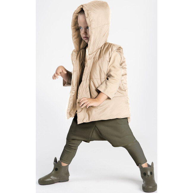 Kids Quilted Nylon Puffer Vest, Beige - Vests - 2