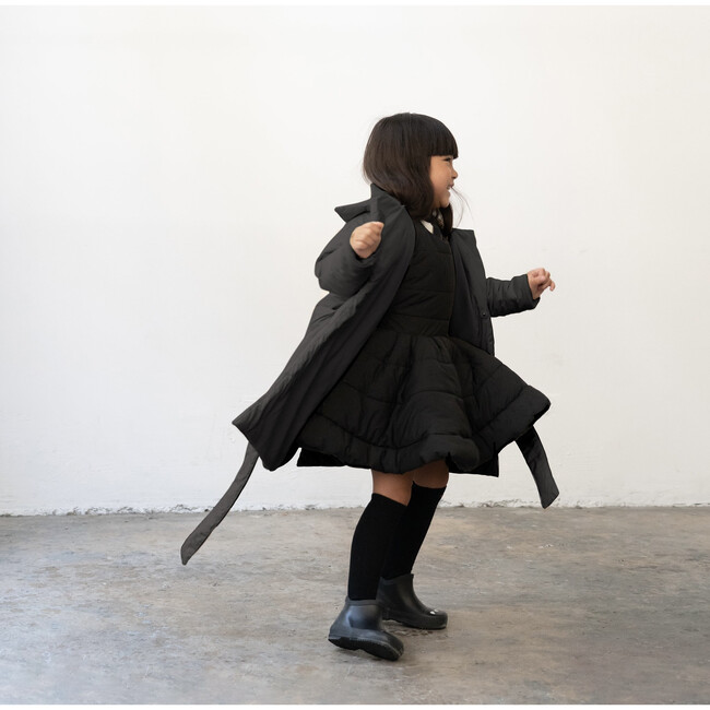 Kids Quilted Nylon Puffer Coat, Black
