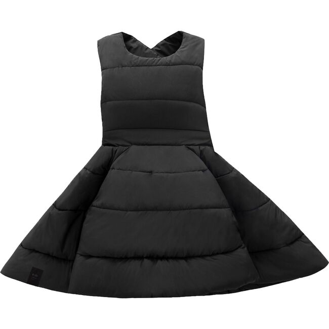 Quilted Nylon Pinafore Dress, Black - Dresses - 1