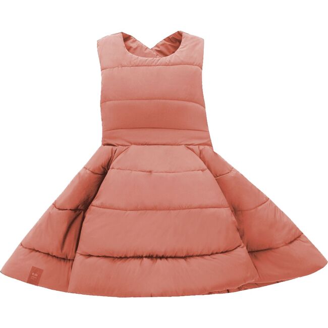 Quilted Nylon Pinafore Dress, Coral - Dresses - 1
