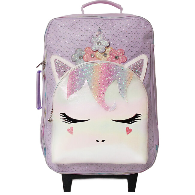 Flower Crown Miss Gwen Unicorn Perforated Luggage, Lavender - Bags - 1