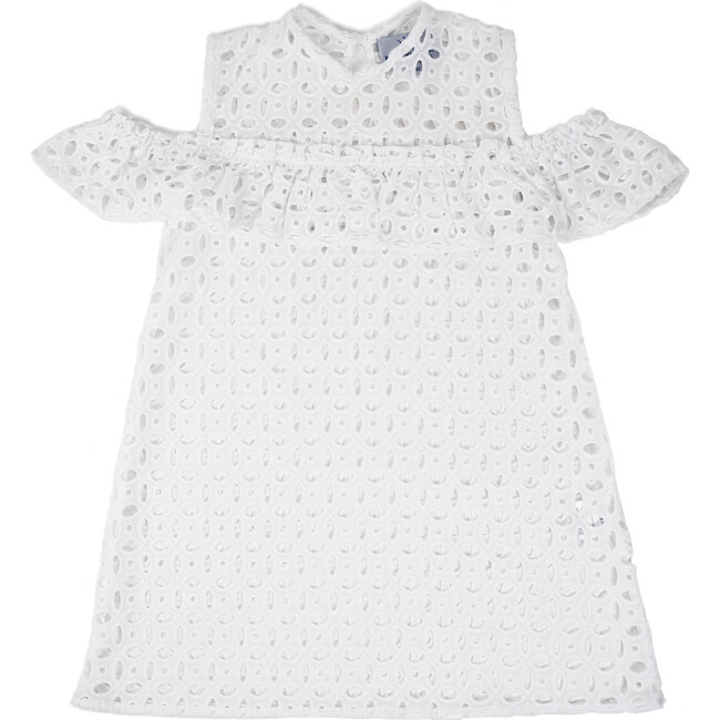 Cold Shoulder Beach Dress, White Eyelet