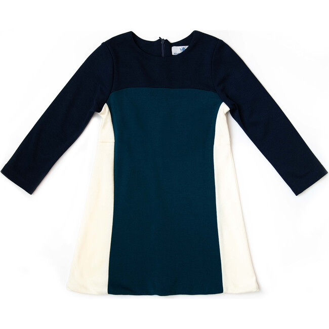 Mimi Color Block Dress, Blue and Cream - Dresses - 1
