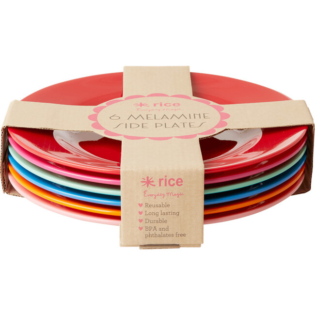 Gift Set of 6 Melamine Round Side Plates, Happy Colors