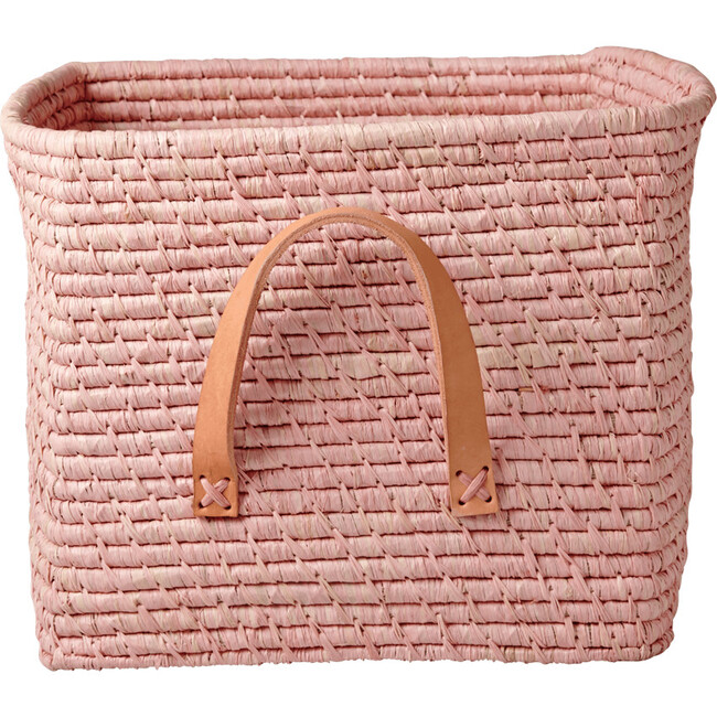 Raffia Square Basket, Soft Pink - Storage - 1