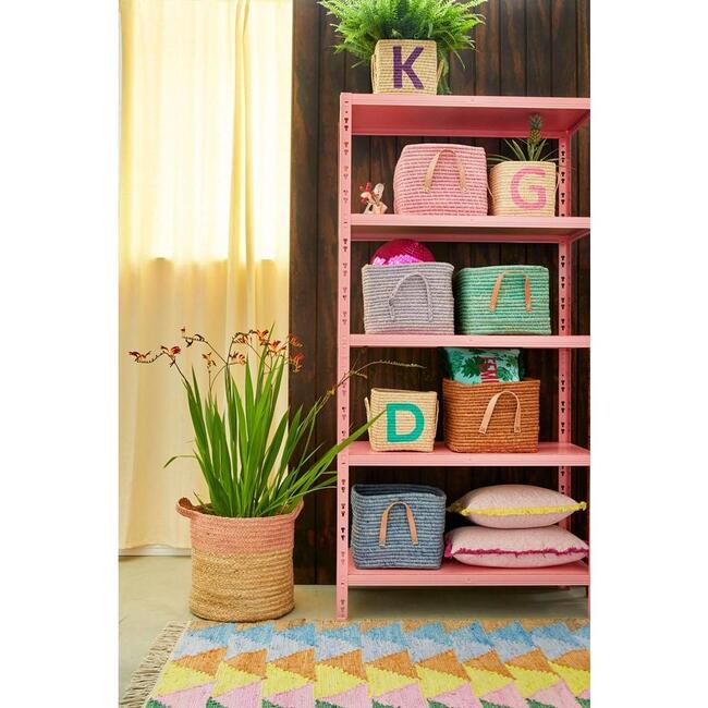 Raffia Square Basket, Soft Pink - Storage - 2