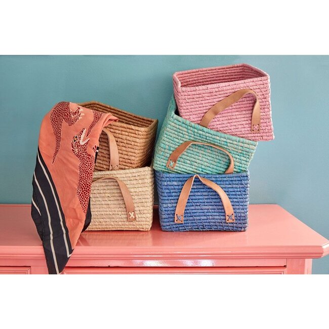 Raffia Square Basket, Soft Pink - Storage - 3