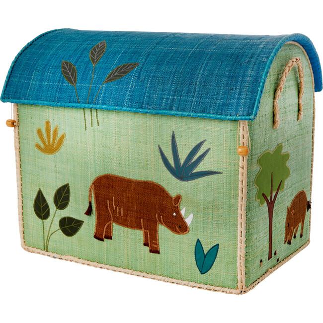Set of 3 Raffia Storage Baskets, Blue/Green Jungle - Storage - 5