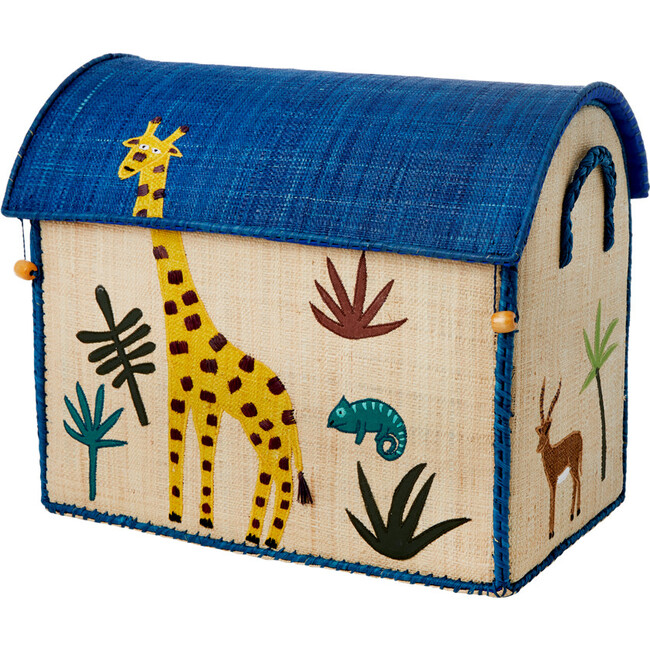 Set of 3 Raffia Storage Baskets, Blue/Green Jungle - Storage - 6