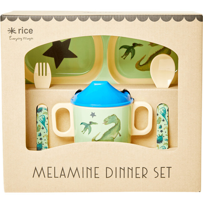 Gift Set of 4 Melamine Baby Dinner Set, Dino