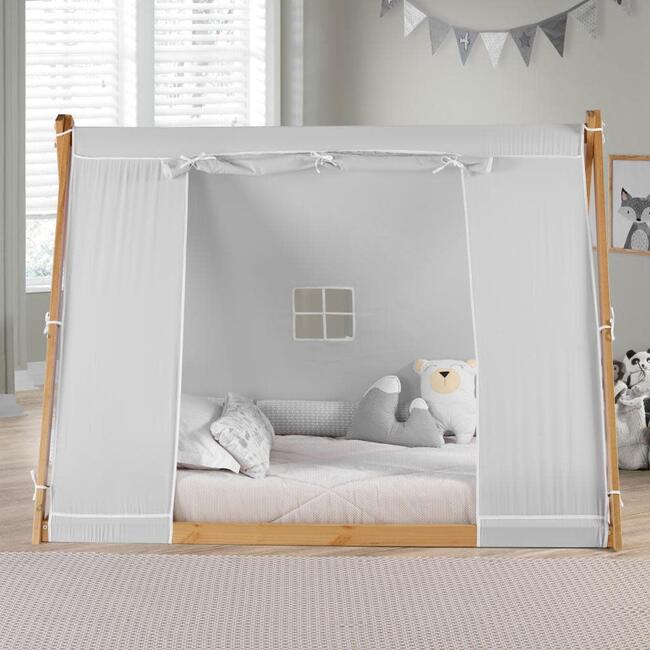 Play Tent Twin Bed, Natural Frame/Grey Tent