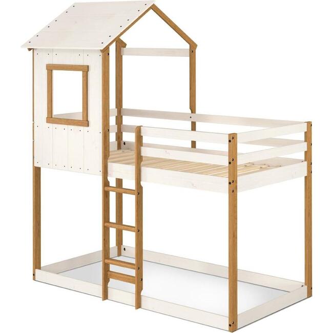Tree House Twin Bunk Bed, White/Natural