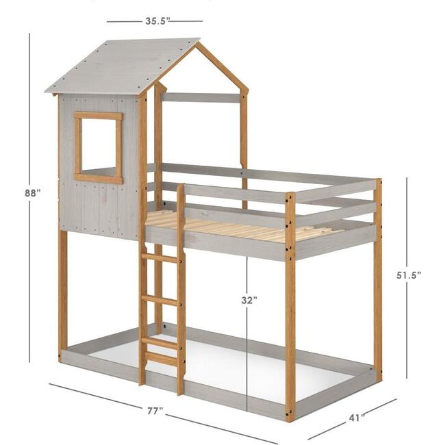 Tree House Twin Bunk Bed, Grey/Natural - Beds - 5
