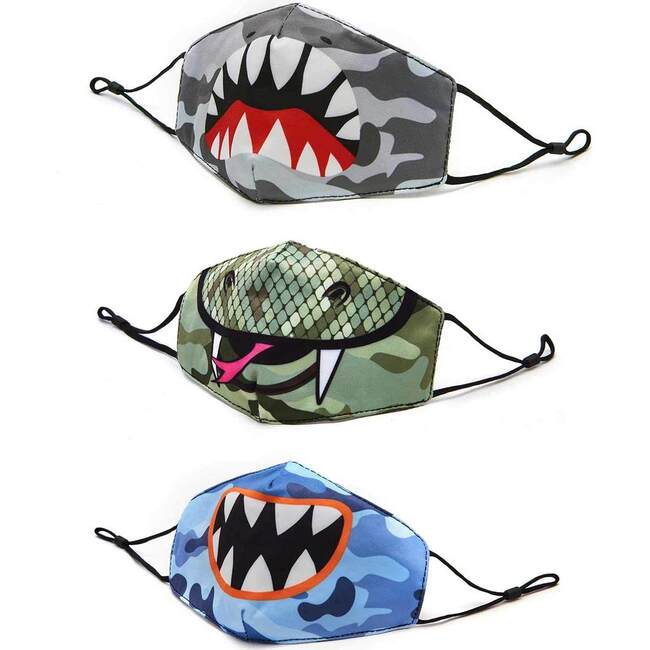 Camo Shark, Snake, and Monster Kids 3 Pack Face Mask Set