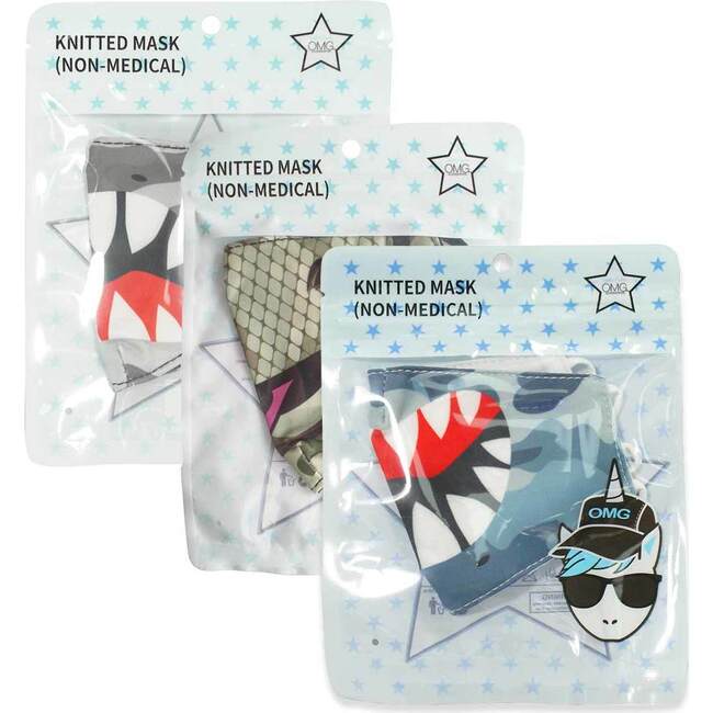 Camo Shark, Snake, and Monster Kids 3 Pack Face Mask Set