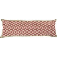Artisan Hand Loomed Cotton Lumbar Pillow, Red with Green Stitching