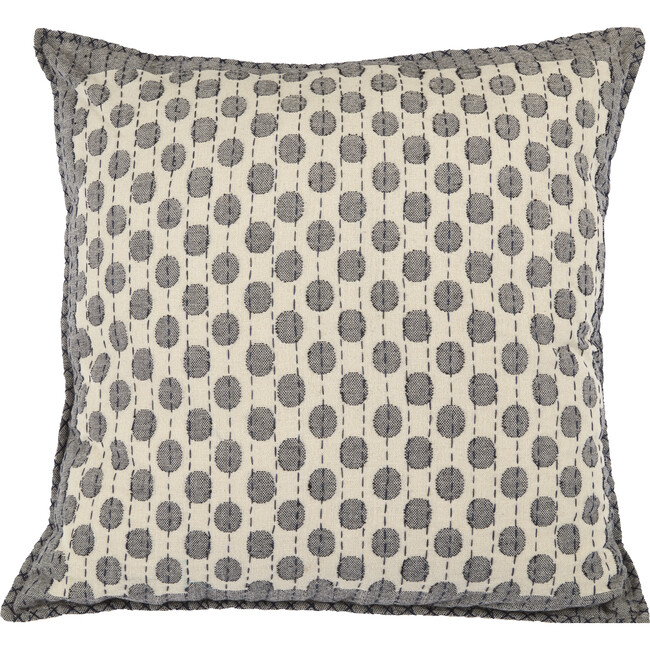 Artisan Hand Loomed Cotton Square Pillow, Dots in Gray
