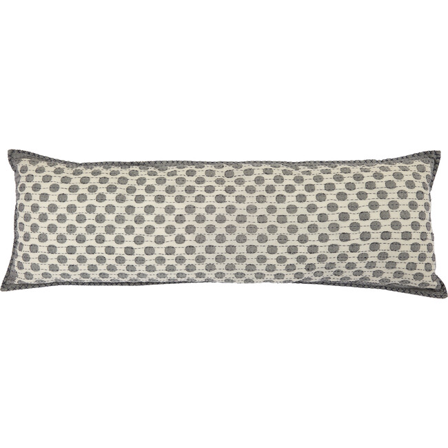 Artisan Hand Loomed Cotton Lumbar Pillow, Gray Dots