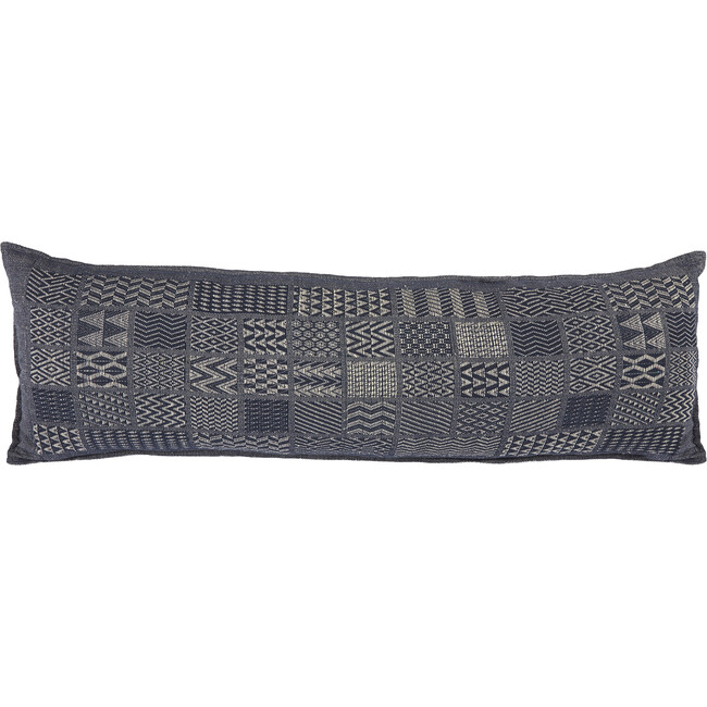 Artisan Hand Loomed Cotton Lumbar Pillow Case, Indigo Blocks