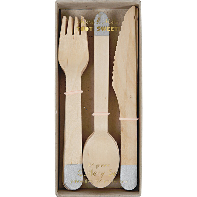 Silver Wooden Cutlery Set