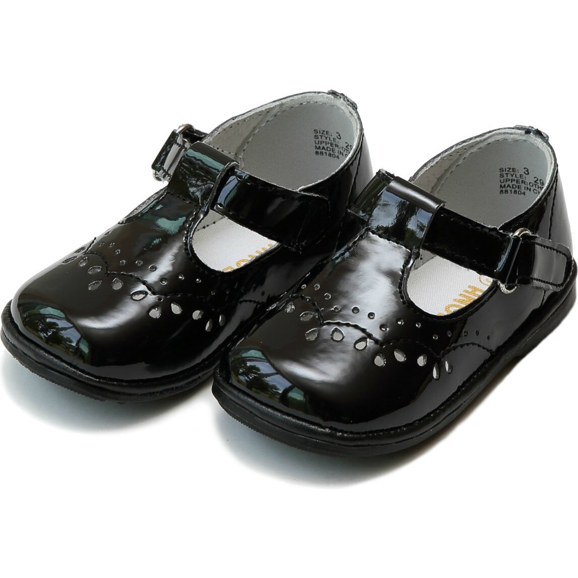 Baby Birdie Leather T-Strap Stitched Mary Jane, Patent Black - Mary Janes - 1