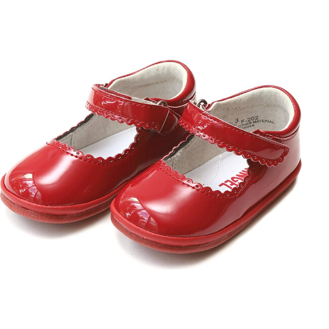 Baby Cara Scalloped Leather Mary Jane, Red
