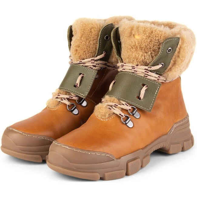 Camel.Olive Chunky Boots, Multi-color