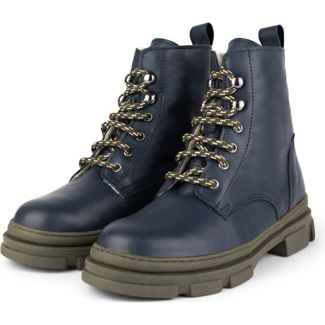 Dark Blue Combat Boots, Dark Blue - Boots - 2