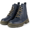 Dark Blue Combat Boots, Dark Blue - Boots - 2