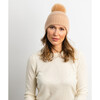Women's Cashmere Slouchy Cuff Beanie w Faux Fur Pom, Nude - Hats - 2 - thumbnail