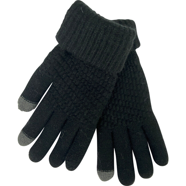 Women's Lined Knit Touch Screen Gloves, Black - Gloves - 1