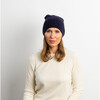 Women's Cashmere Slouchy Cuff Beanie, Navy - Hats - 3 - thumbnail