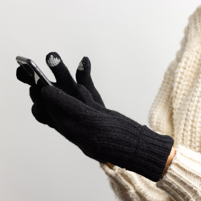 Women's Lined Knit Touch Screen Gloves, Black