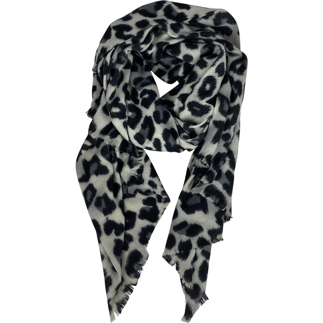 Women's Grey Leopard Scarf, Grey Leopard
