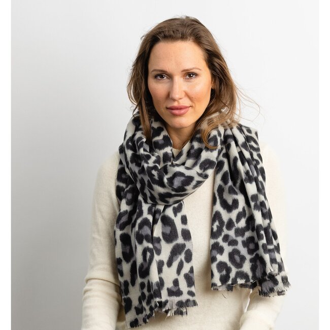Women's Grey Leopard Scarf, Grey Leopard