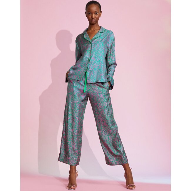 Women's Silk Pajama Shirt, Multi - Pajamas - 2