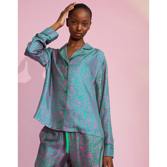 Women's Silk Pajama Shirt, Multi - Pajamas - 4