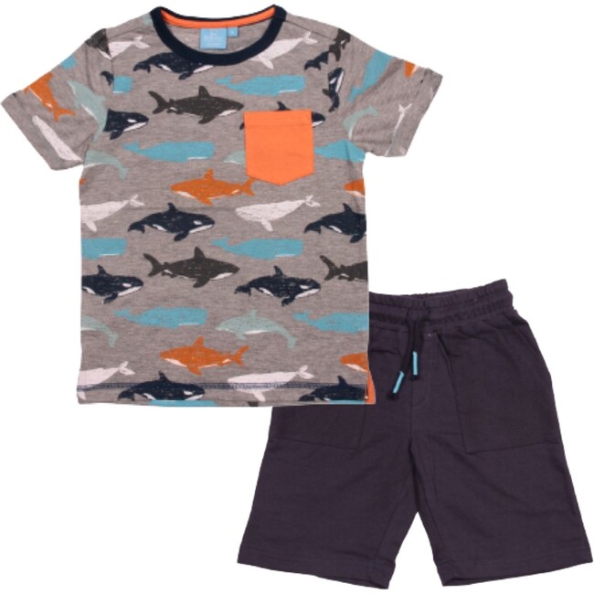 Carl Whale Tee & Short Set, Grey Heather - Mixed Apparel Set - 1