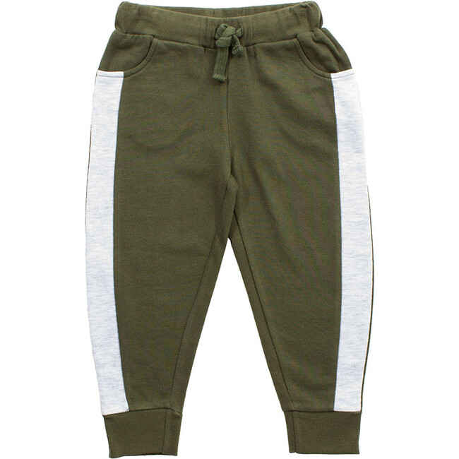 Side Stripe Jogger Pants, Olive - Sweatpants - 1