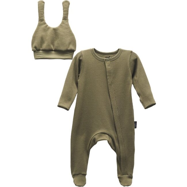 Zip Bodysuit Set, Khaki Green