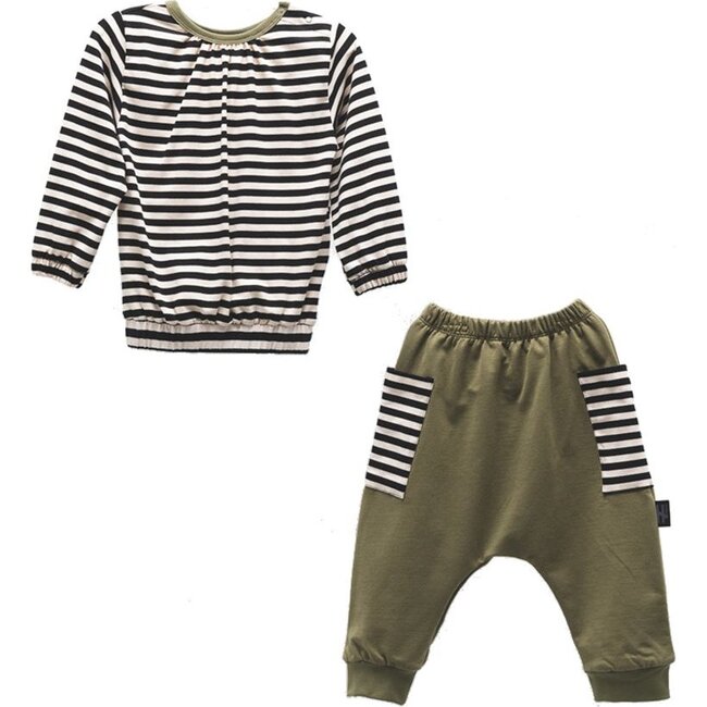 Striped Outfit Set, Khaki Green