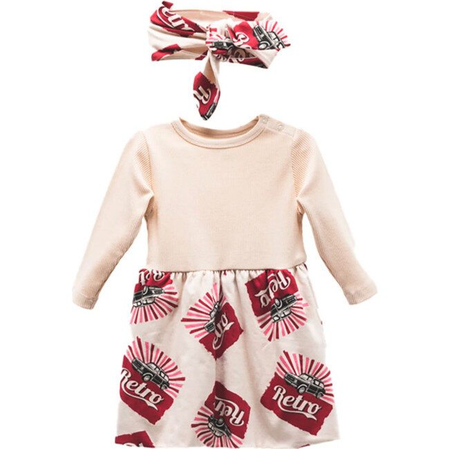 Retro Jersey Dress, Beige - Dresses - 1