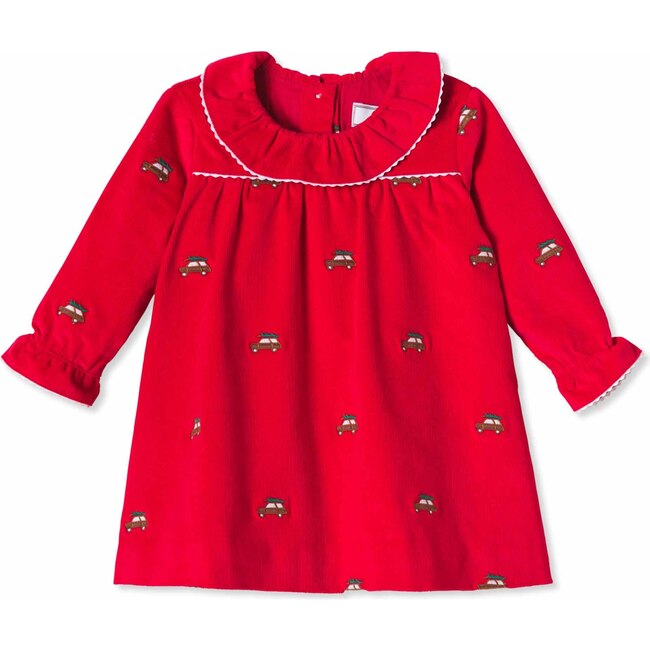 Elsa Dress, Crimson With Woody Embroidery