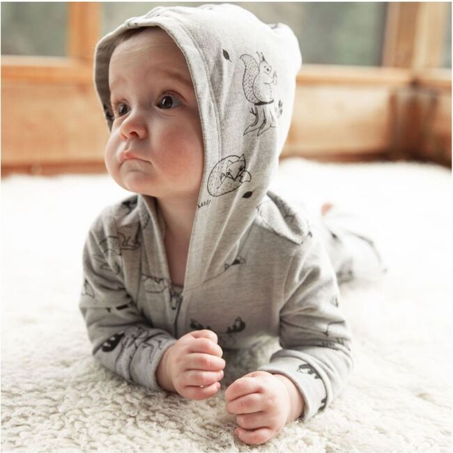 Bottle Time Hooded Romper, Gray - Rompers - 2